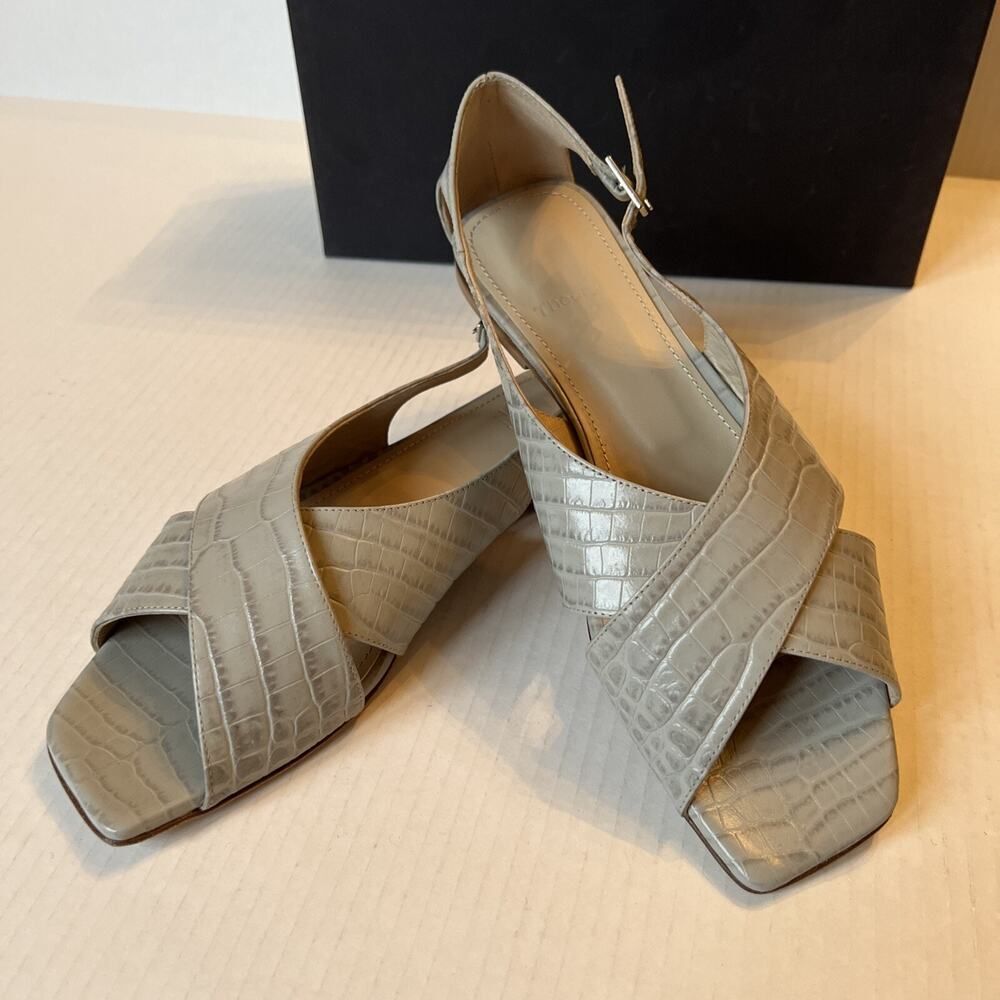 Theory 39.5/9 Sandal Gray Croc Print All Leather Open Toe/NIB/ Great gift